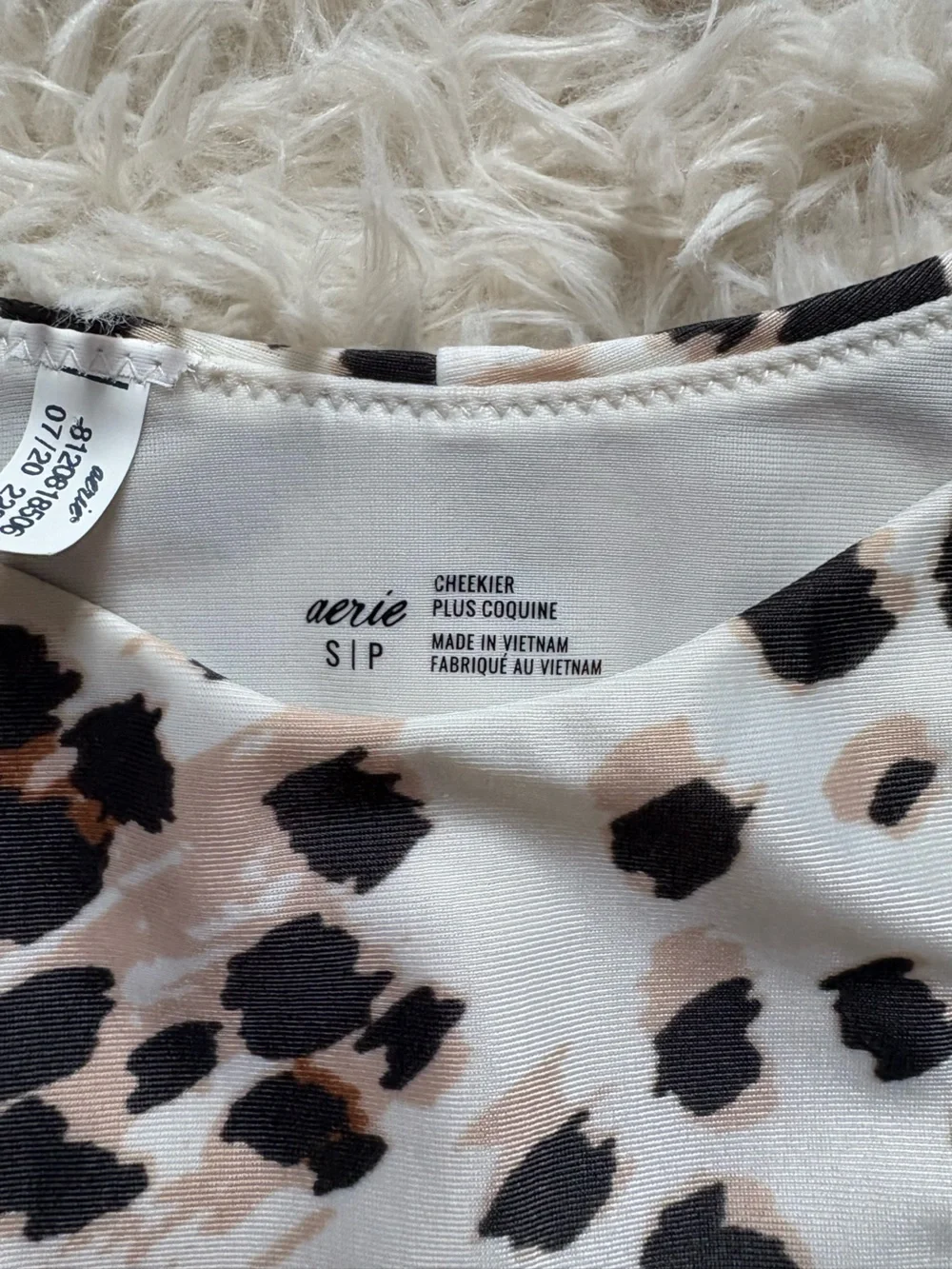 Aerie Leopard Print Cheeky Bikini Bottom in White, Black & Tan